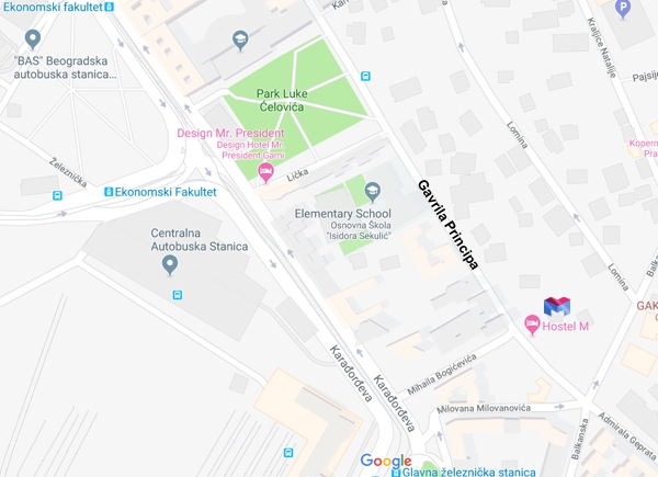Map of The Belgrade Bus Station and the hostel in Belgrade